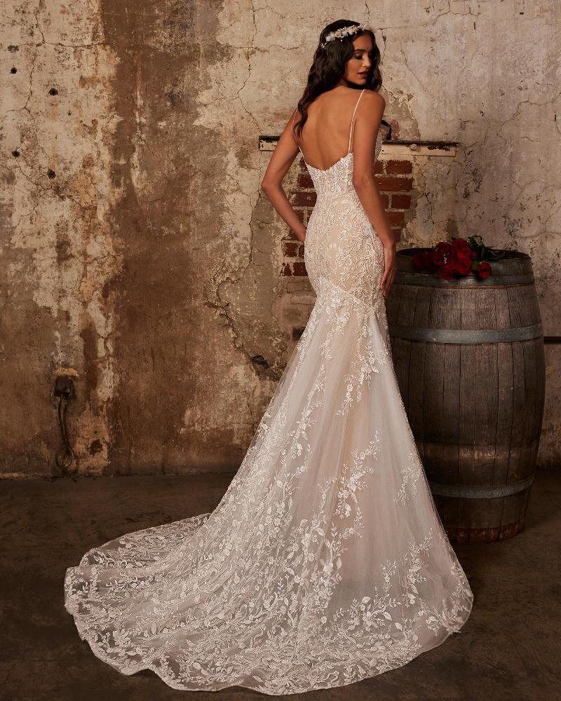 122251 sparkly wedding dress with mermaid silhouette and spaghetti straps2